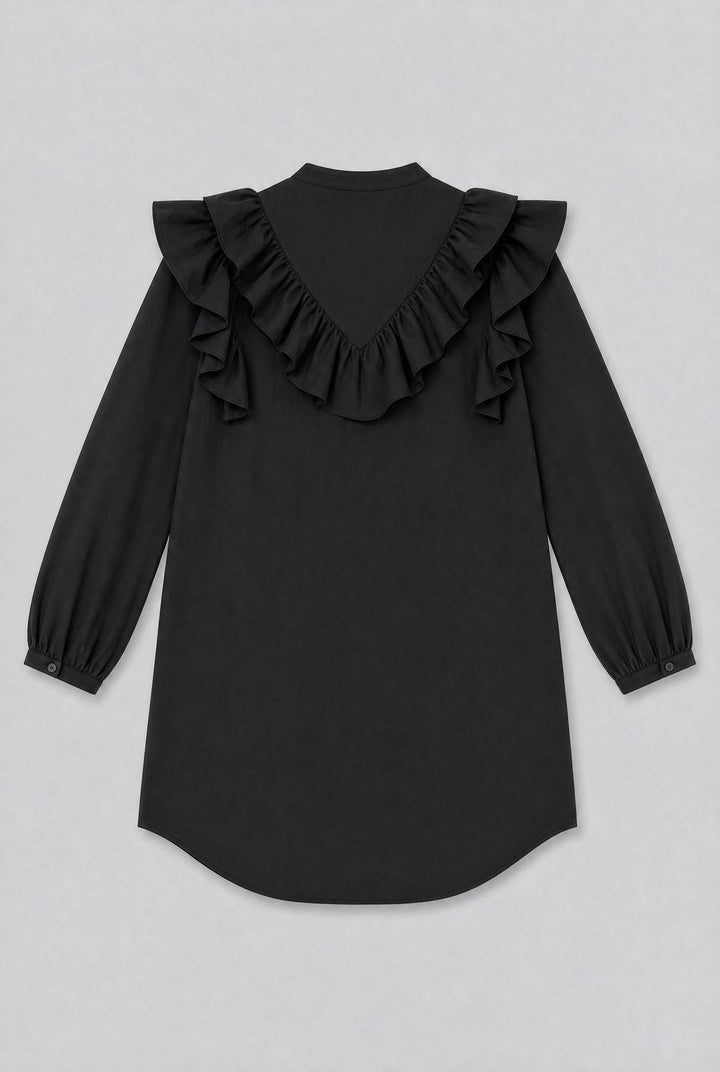 Ruffle Button Up Dress - Black