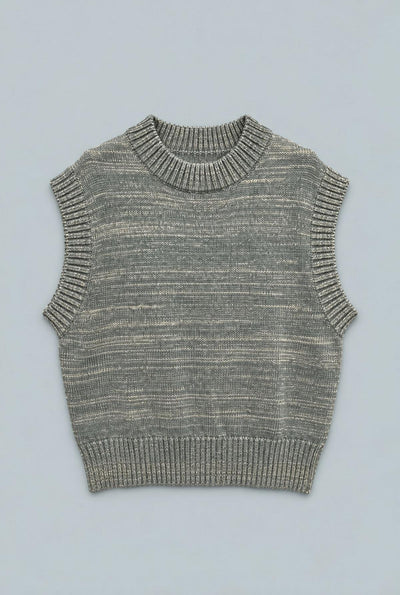 Sleeveless Knitted Sweater - Olive Green/Gold