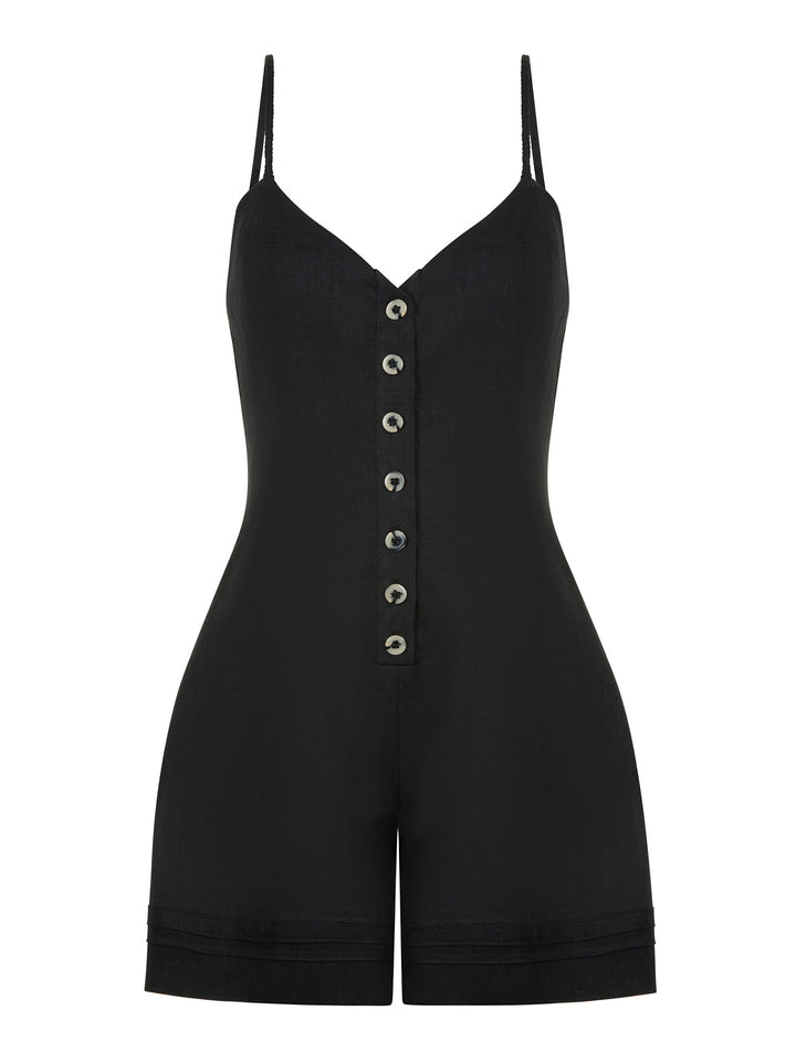 Mini Linen Jumpsuit - Black