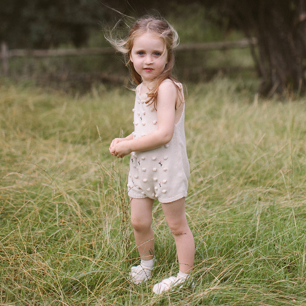 Baby Dominos Knitted Romper - Warm White Yarn