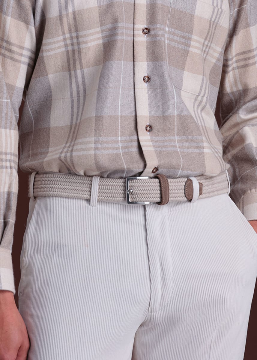 Braided Wool Belt with Suede Trim - Mink