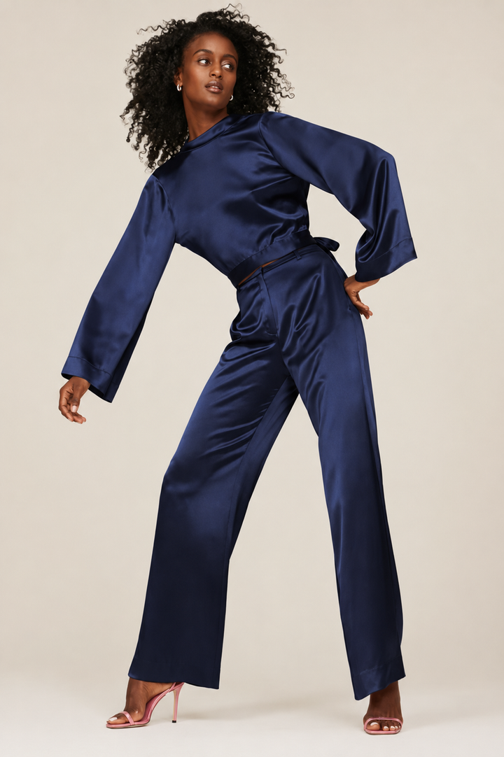Silky Open Back Top - Navy