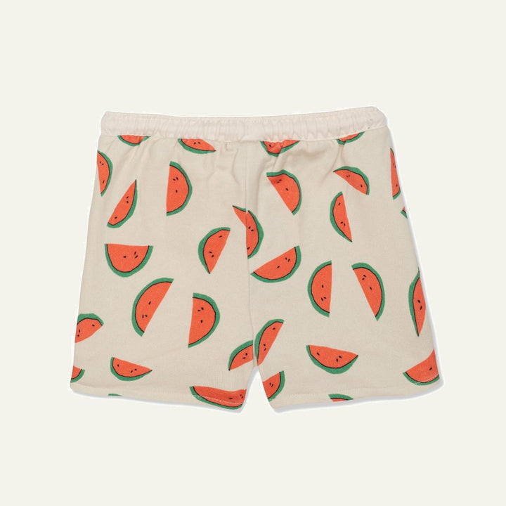 Recycled Cotton Watermelon Slices Cropped Girl Shorts - Natural
