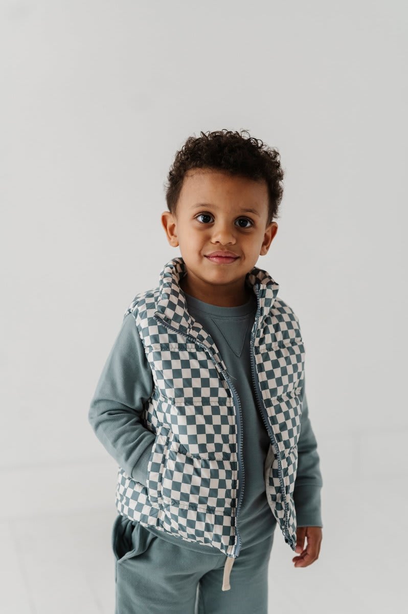 Puffer Vest - Checkered Storm