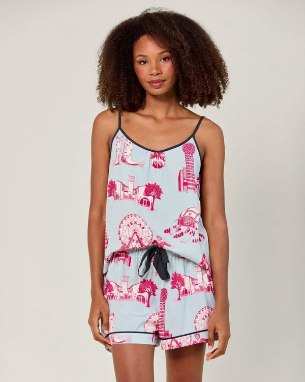 Dallas Toile Cami Shorts Set - Blue Pink