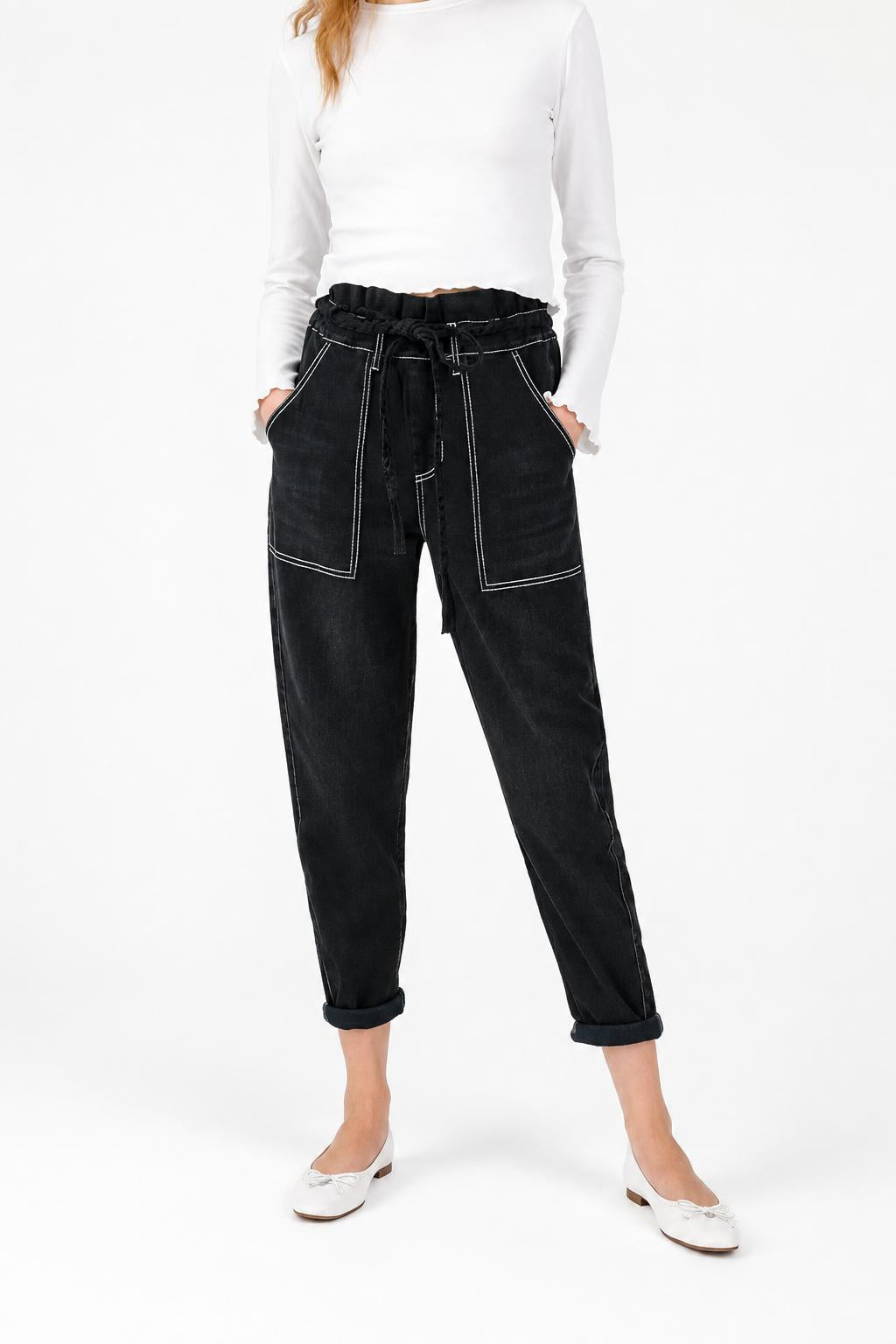 Harlow Paperbag Pants - Black