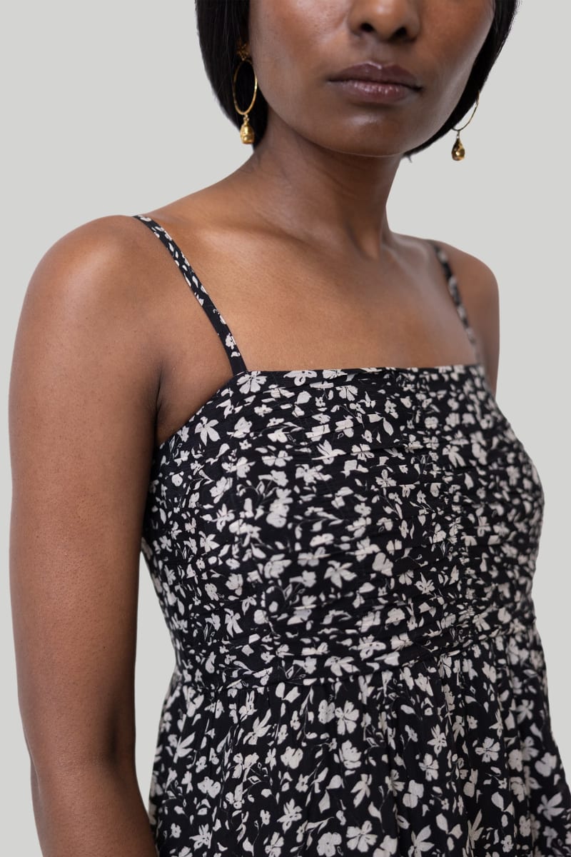 Ruched Strappy Mini Dress - Monochrome Medley