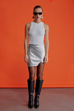 Dian Asymmetric Vegan Leather Mini Skirt - Silver