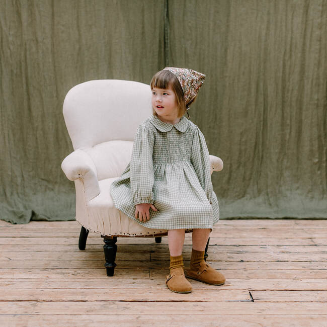 Kids Draught Dress - Pistachio Mini Check Linen