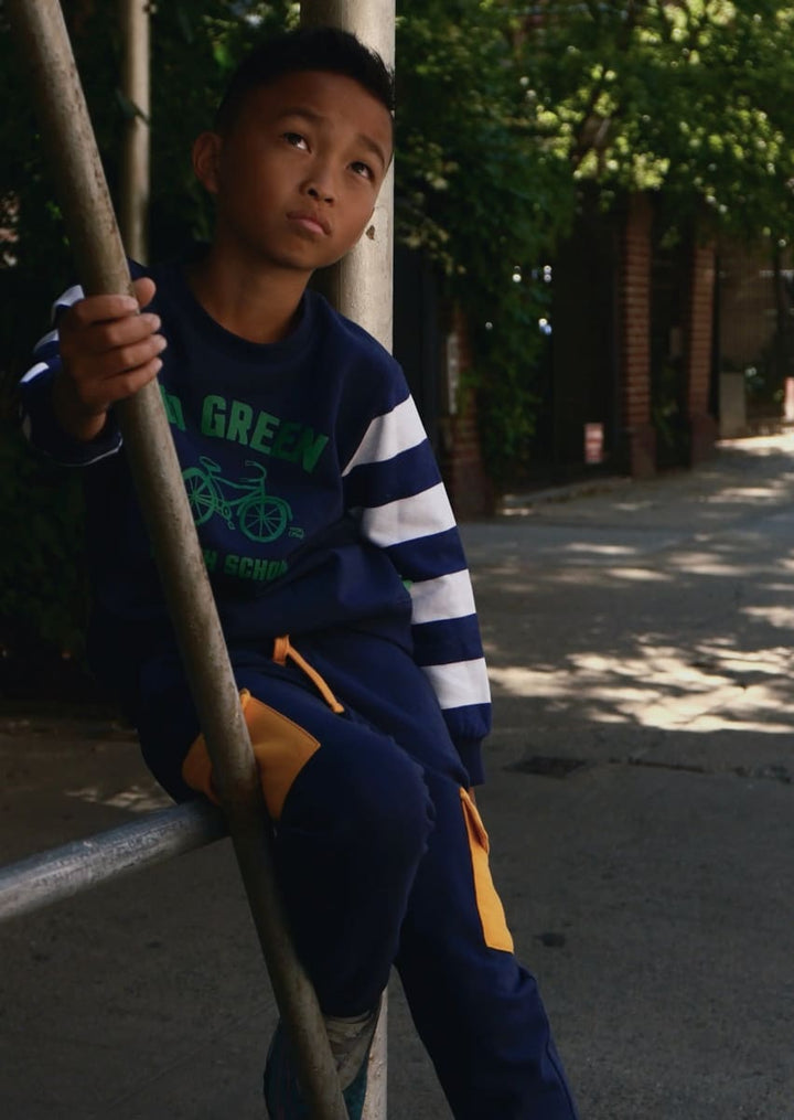 Go Green Kid Sweatshirt - Blue Ribbon Stripe