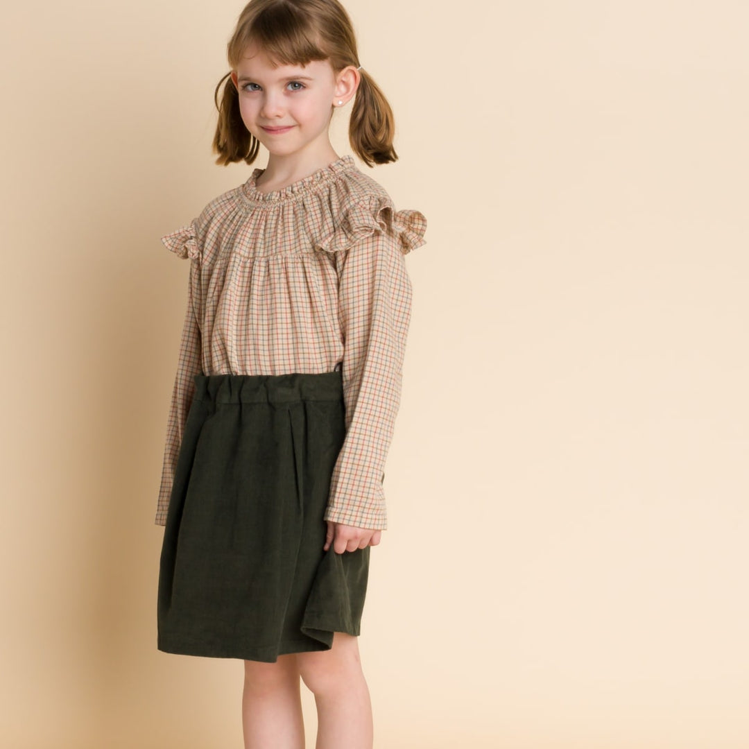 Girls Block Pleats Brooklyn Skirt - Pine Green Corduroy