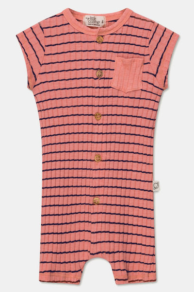 Rib stripe baby jumpsuit - Coral