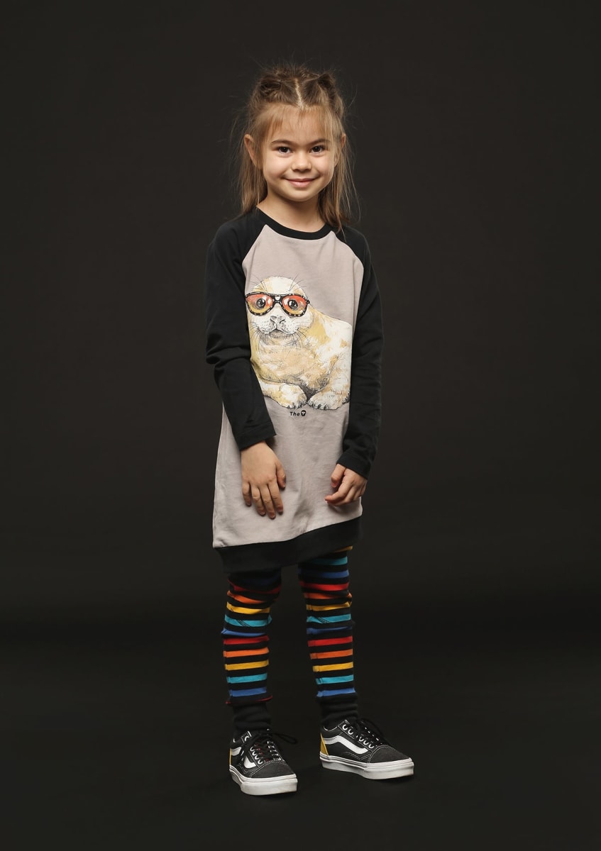 Organic Knee Patch Leggings - Black Multistripe