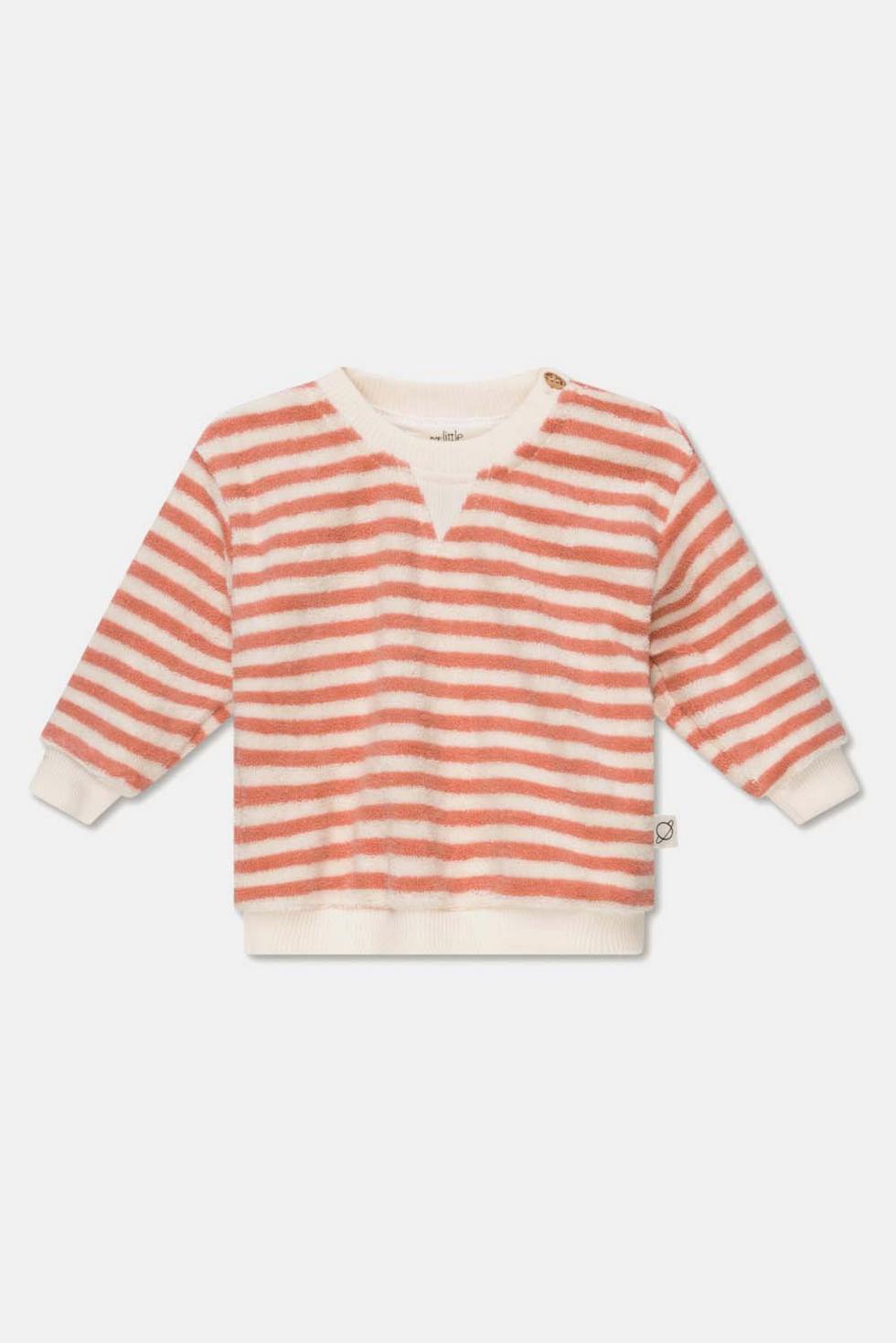 Toweling stripe baby sweatshirt - Coral