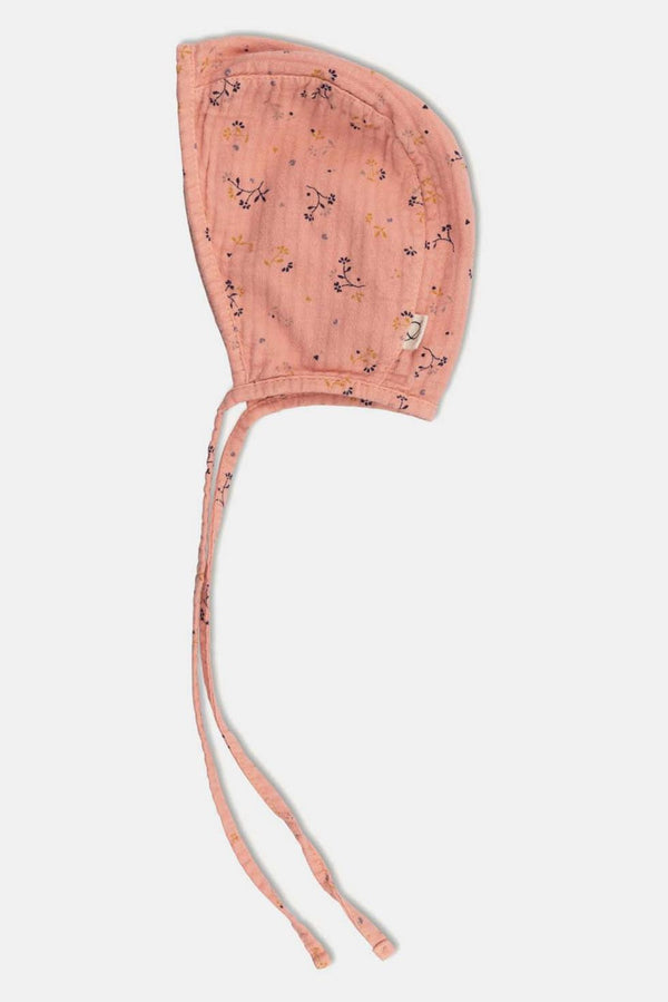 Muslin floral baby bonnet - Coral