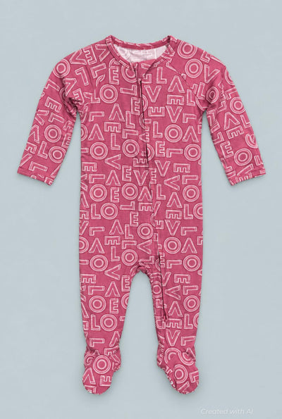 Zipper Footie - All You Need Is Love Mauve - Pajamas