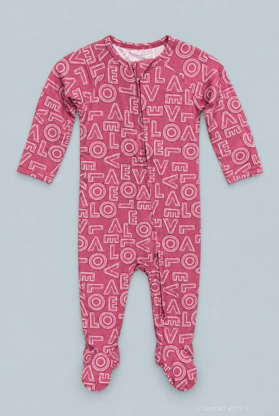 Zipper Footie - All You Need Is Love Mauve - Pajamas