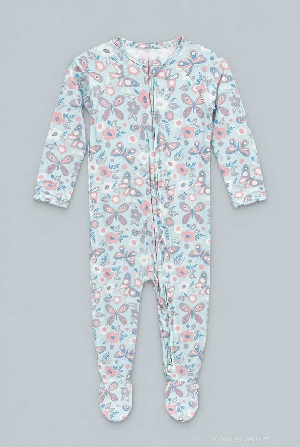 Zipper Footie - Butterfly Aqua - Onesie