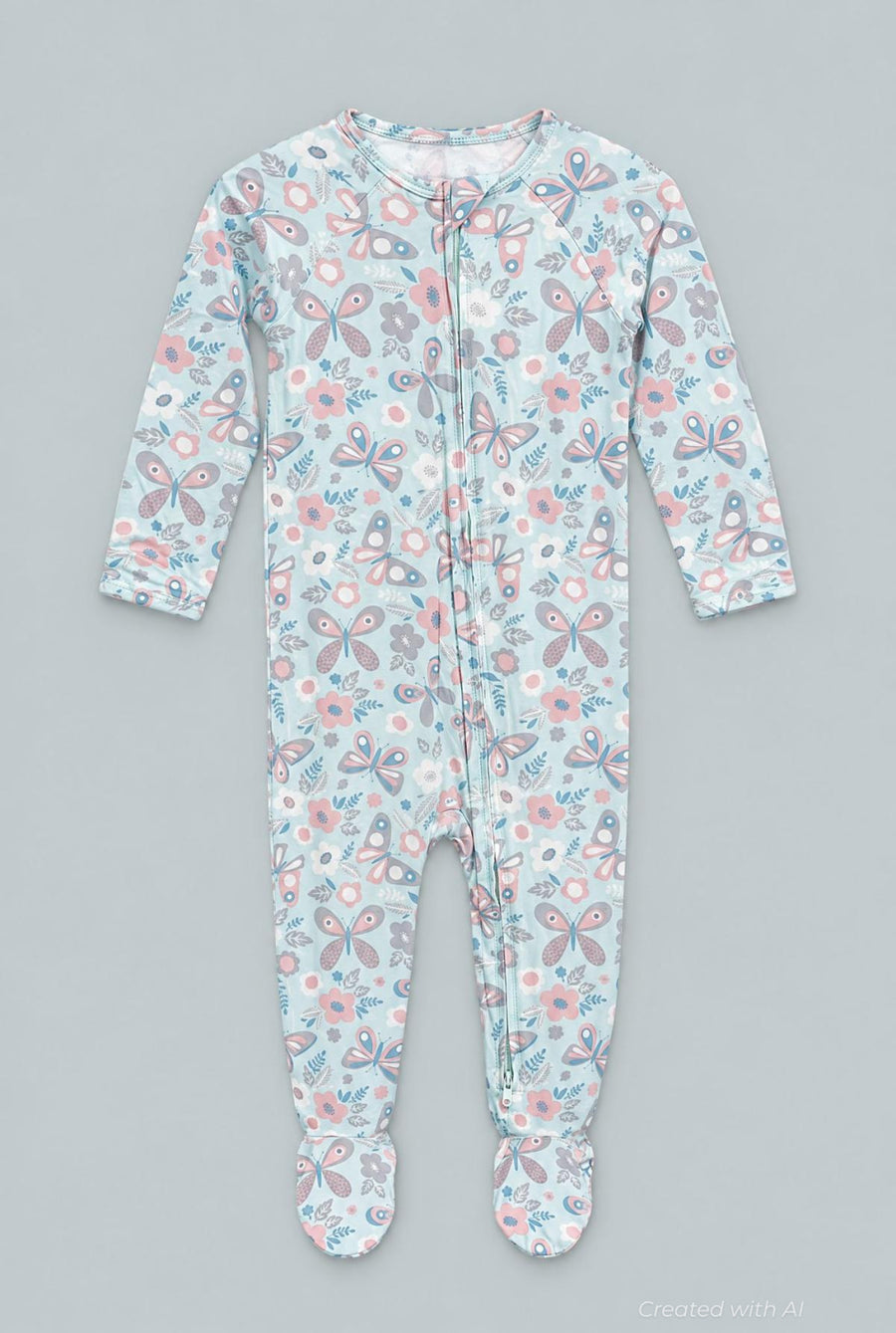Zipper Footie - Butterfly Aqua - Onesie