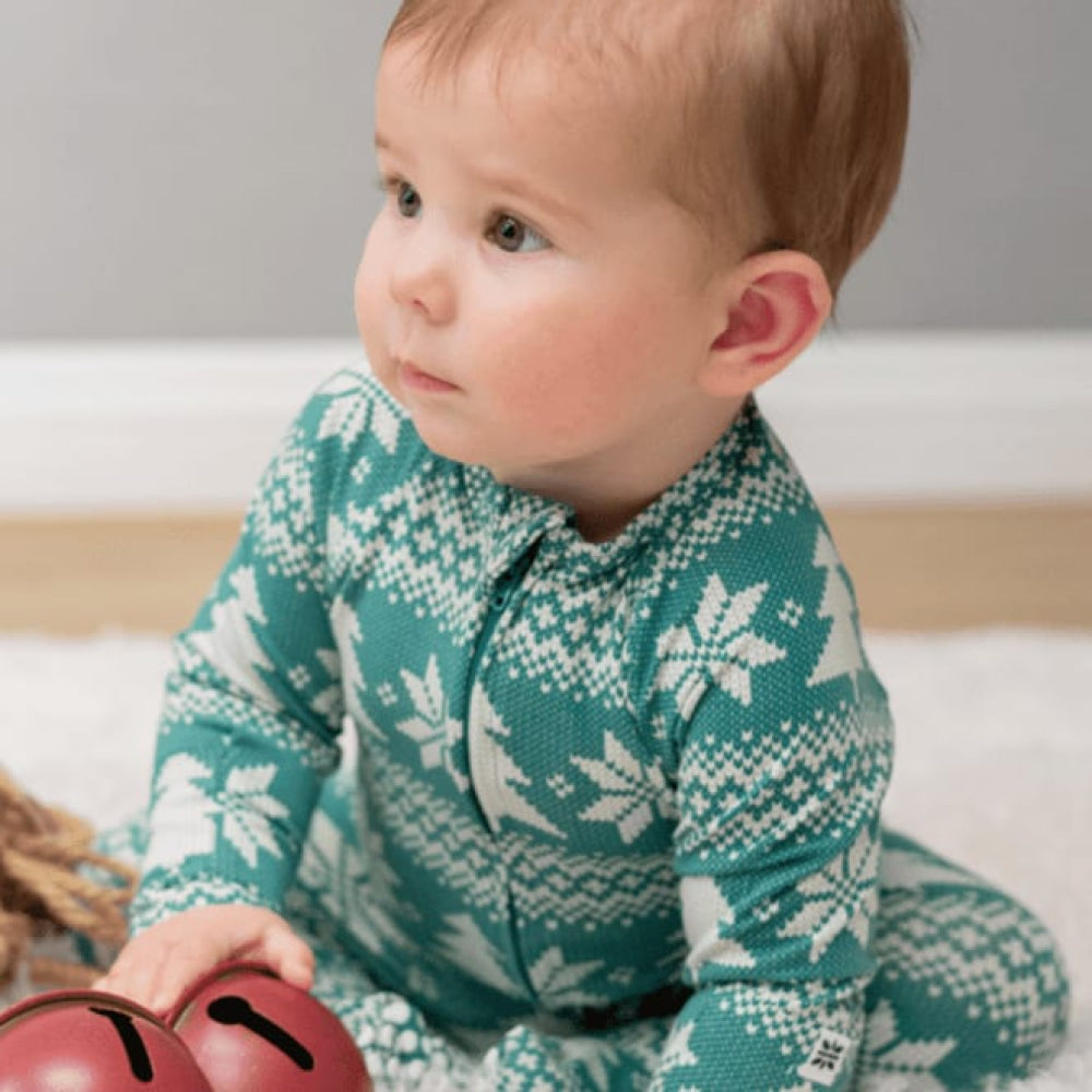 Zipper Footie - Fair Isle Trees - Footies