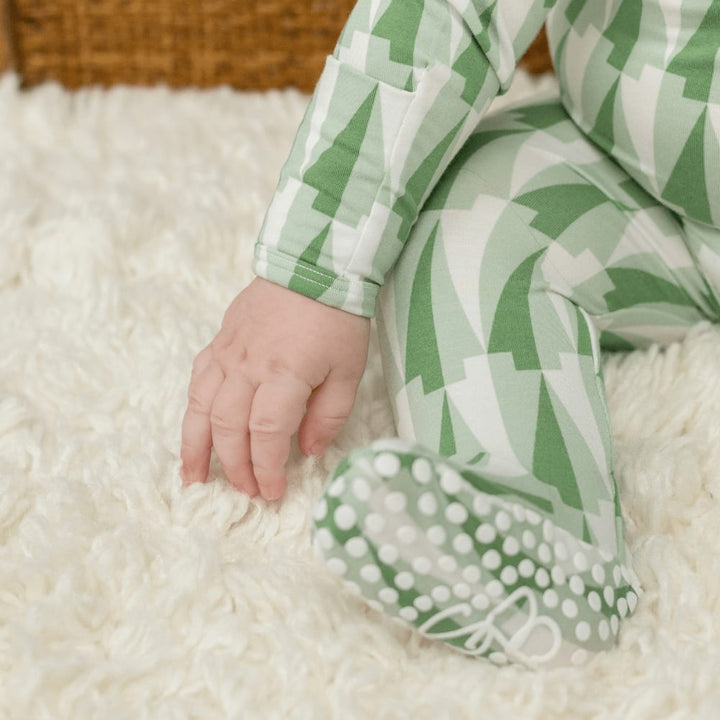 Zipper Footie - Geo Tree Green - Footies