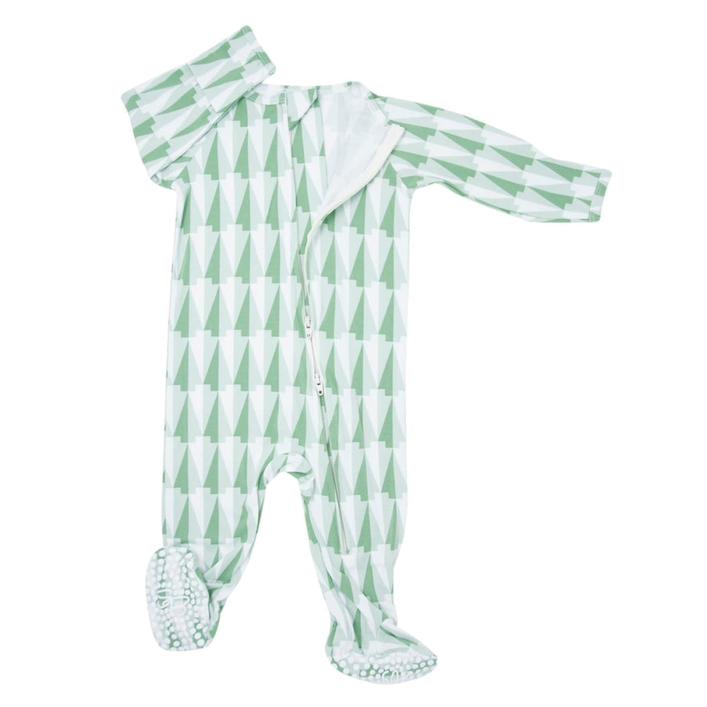 Zipper Footie - Geo Tree Green - Footies