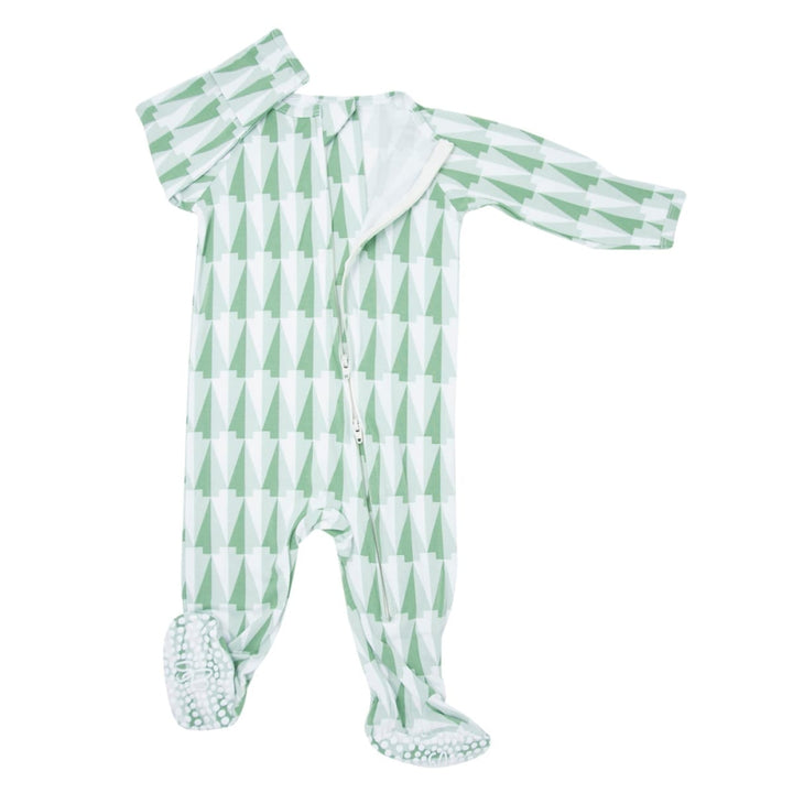 Zipper Footie - Geo Tree Green - Footies