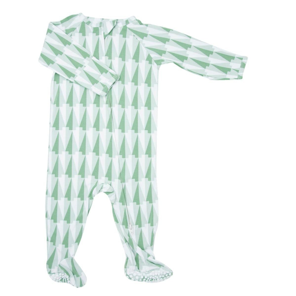Zipper Footie - Geo Tree Green - Footies