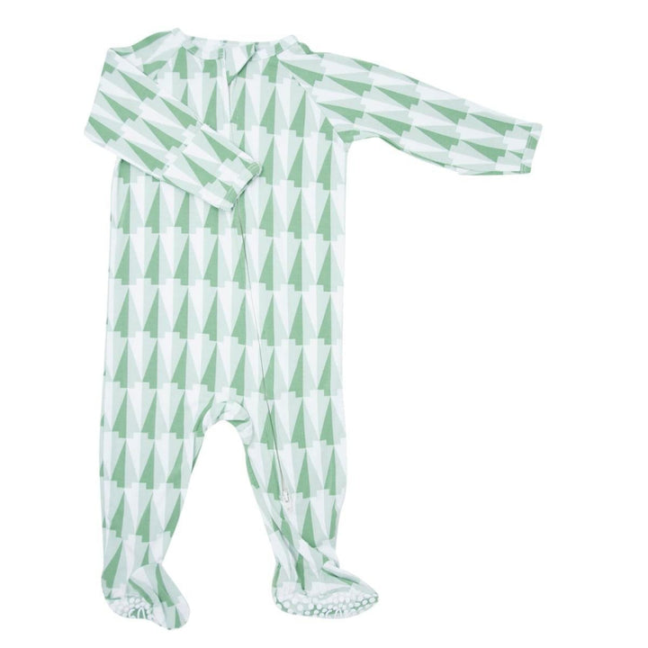 Zipper Footie - Geo Tree Green - Footies
