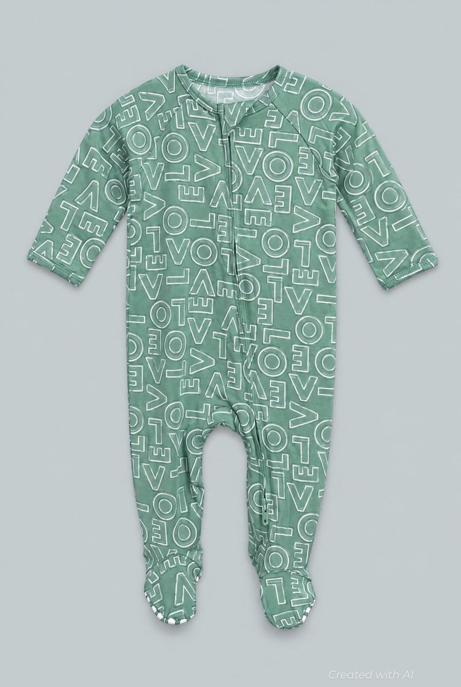 Zipper Footie Love Print - All You Need Is Love Green - Pajamas