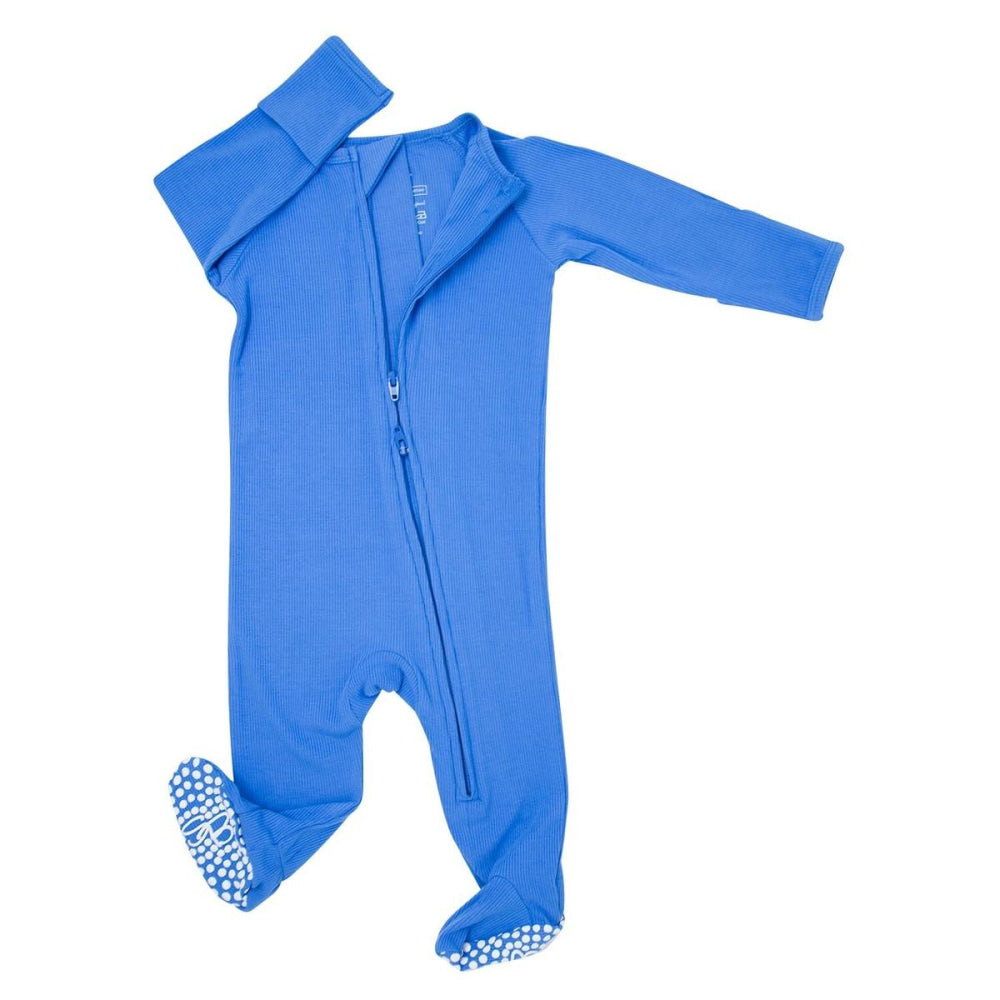Zipper Footie - Sapphire Blue Ribbed - Onesie