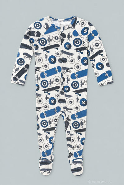 Zipper Footie Skateboarding - Ollie - Onesie