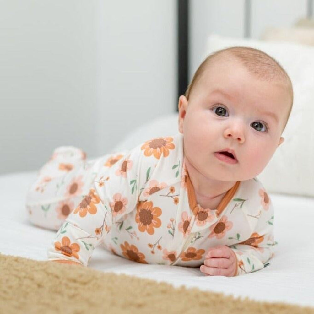 Zipper Footie - Sunflower - onesie - baby