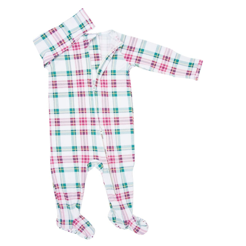 Zipper Footie - White Tartan - Onesie