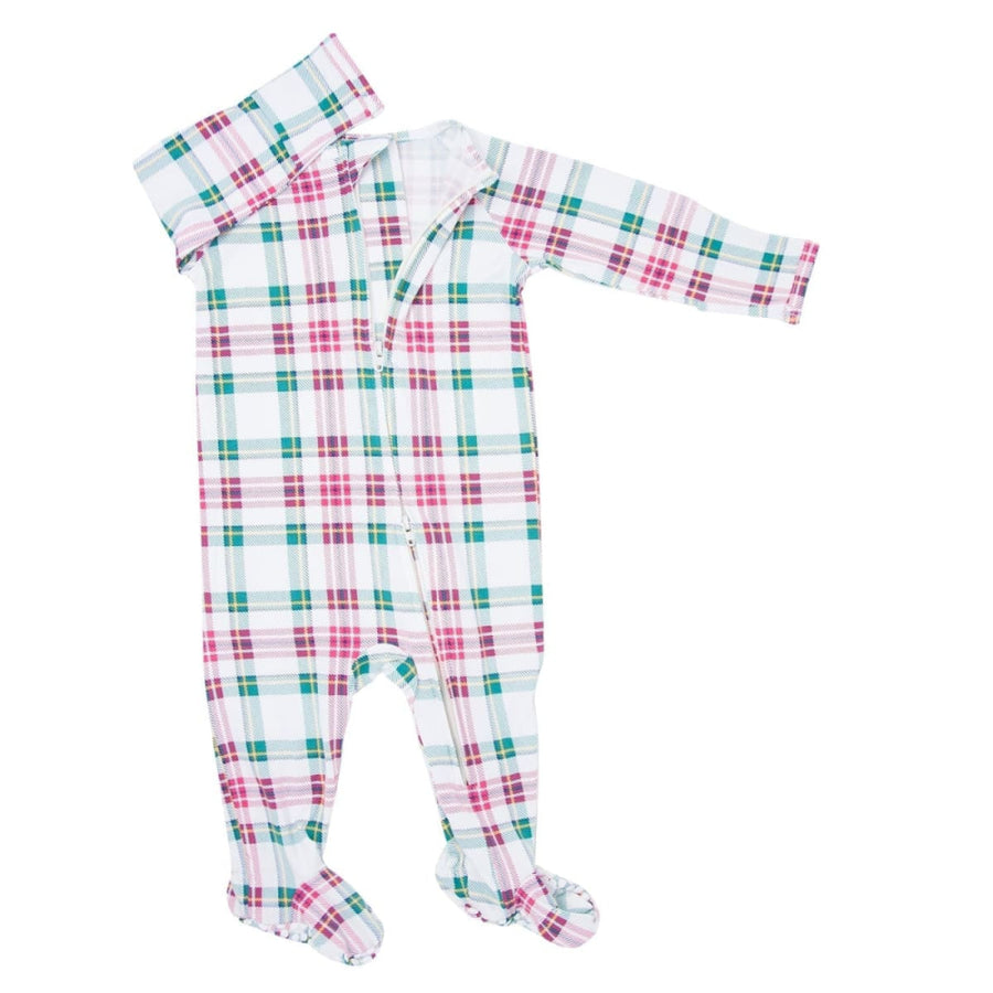 Zipper Footie - White Tartan - Onesie