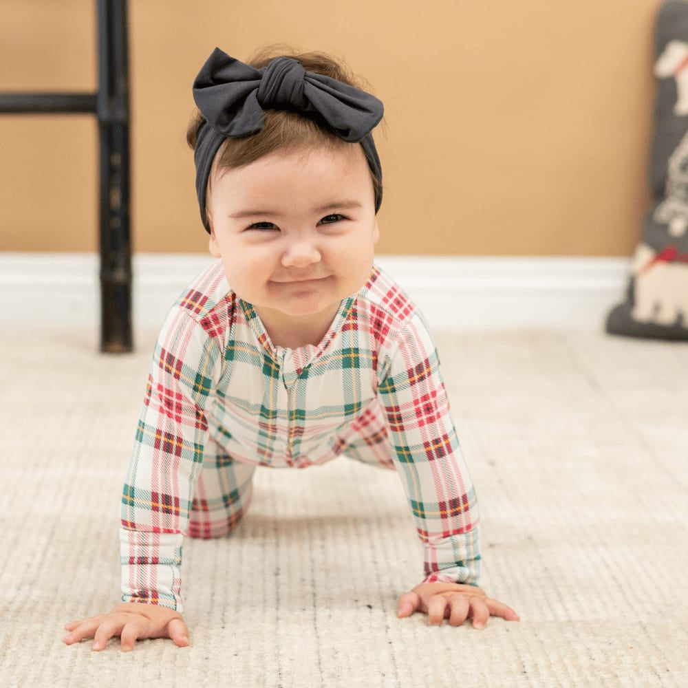 Zipper Footie - White Tartan - Onesie