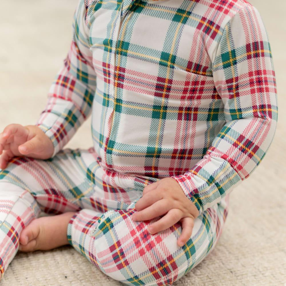 Zipper Footie - White Tartan - Onesie