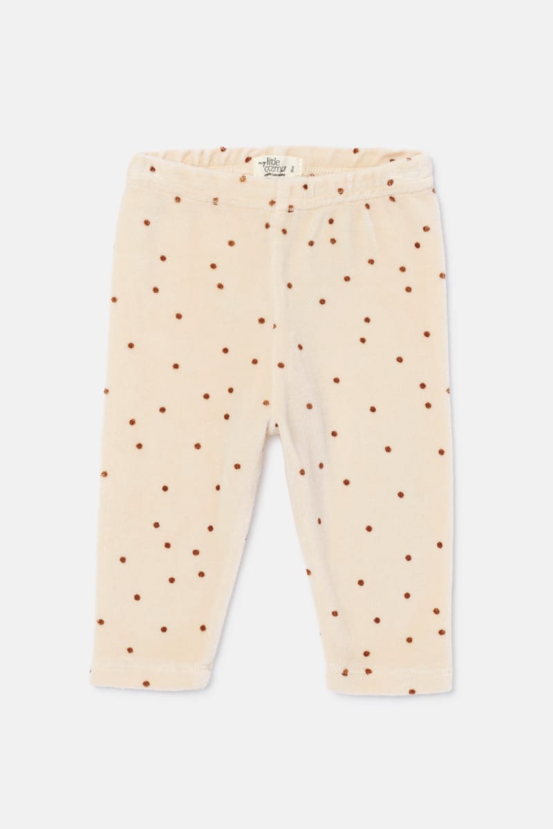 Polka Dot Velour Baby Leggings - Stone