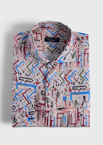 Phineas Cole Printed Linen Sport Shirt - Tan/Multi