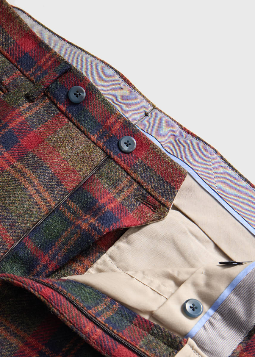 Shetland Wool Plaid Dress Trouser - Red/Green
