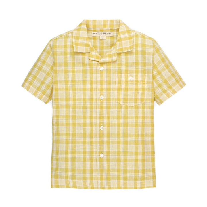 Linen Short Sleeve Camp Shirt - Yellow Plaid Linen