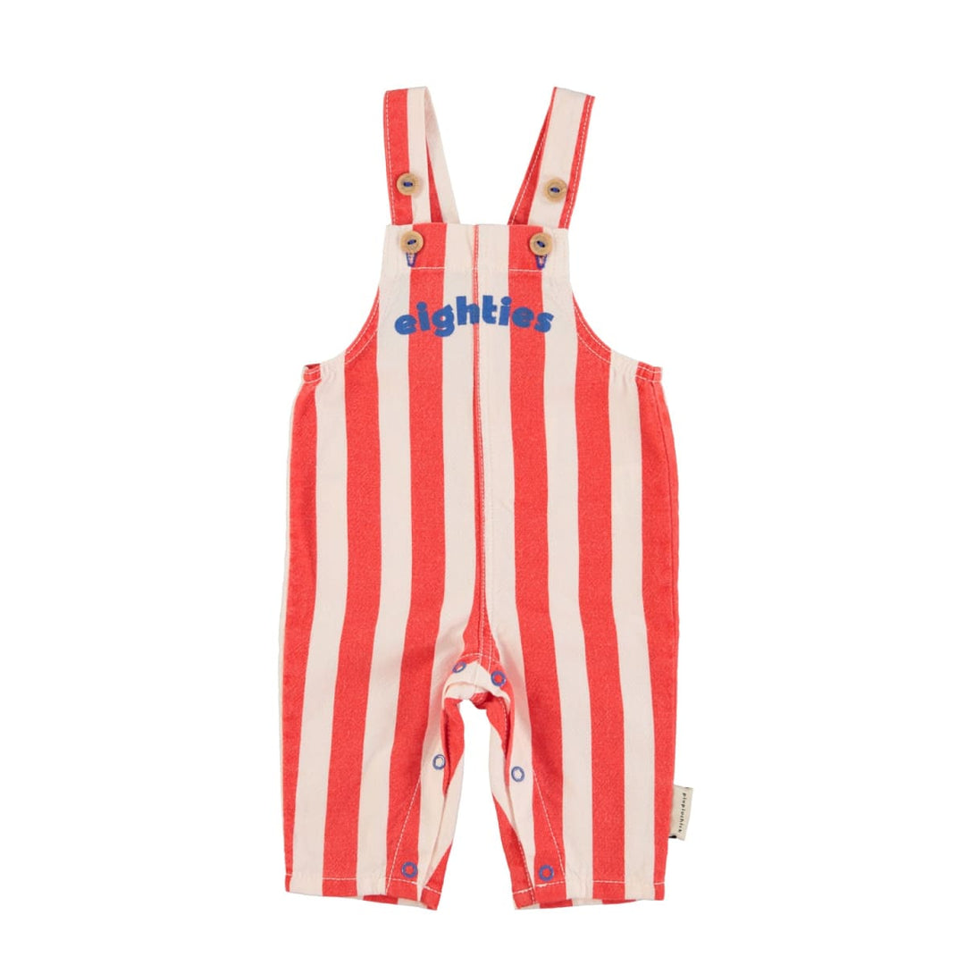 Baby Dungarees - Red & White Stripes w/ "eighties" Print