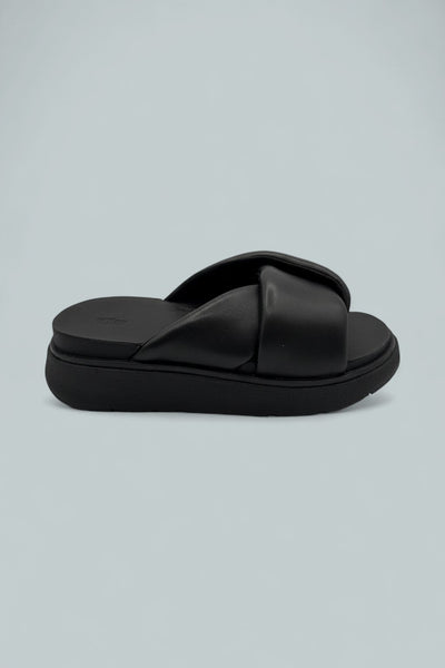 Women's Folded Leather Sandals - All Black
