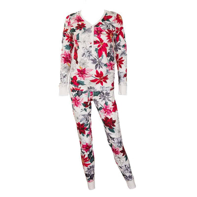 Women's Jogger/Henley Pajama Set - Poinsettia