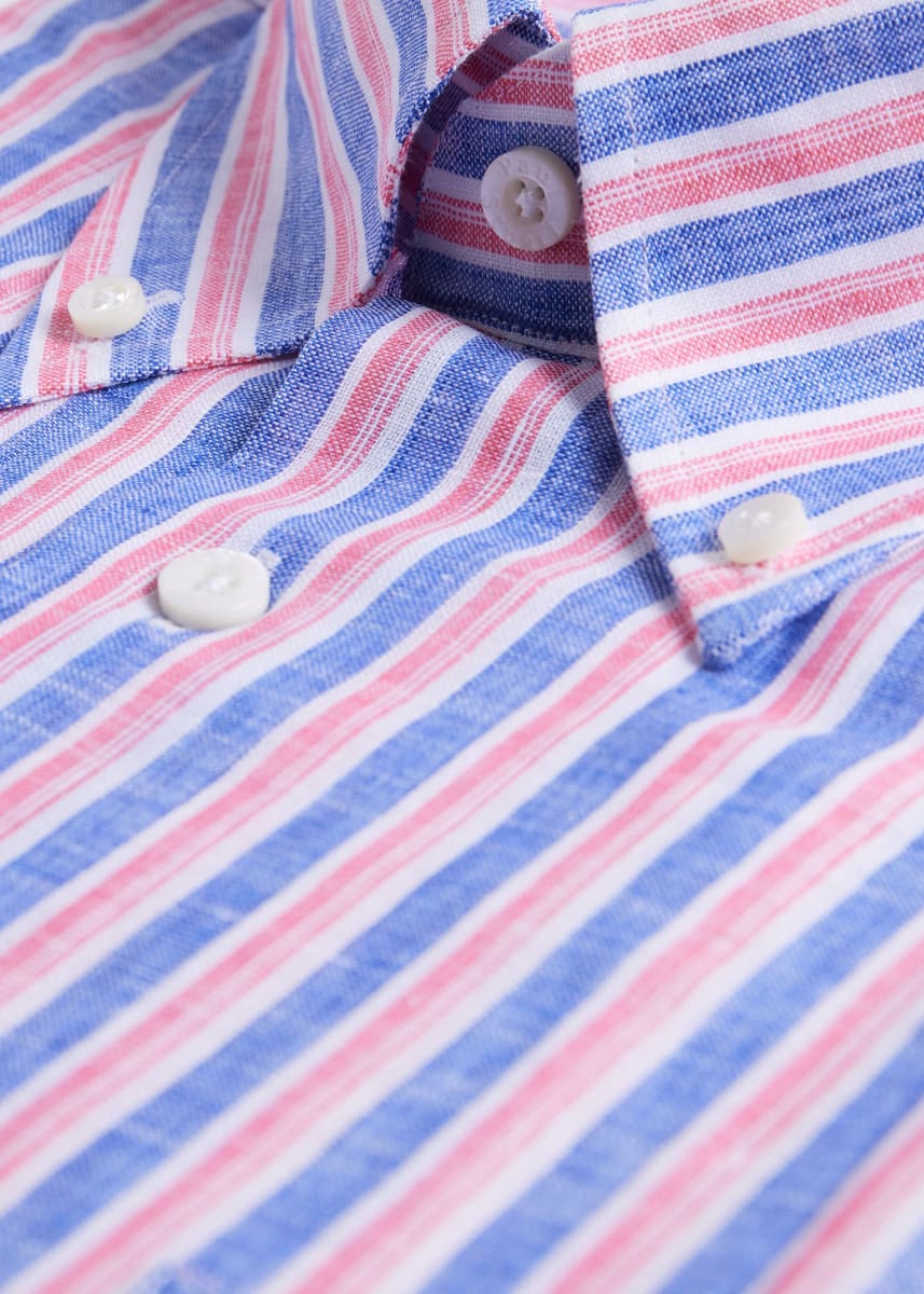 Linen Shadow Stripe Sport Shirt - Blue/Red