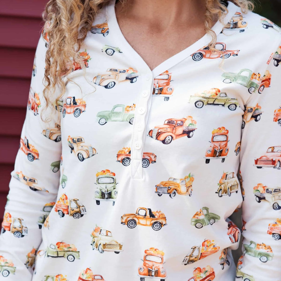 Women's Jogger/Henley Pajama Set - Pumpkin Trucks