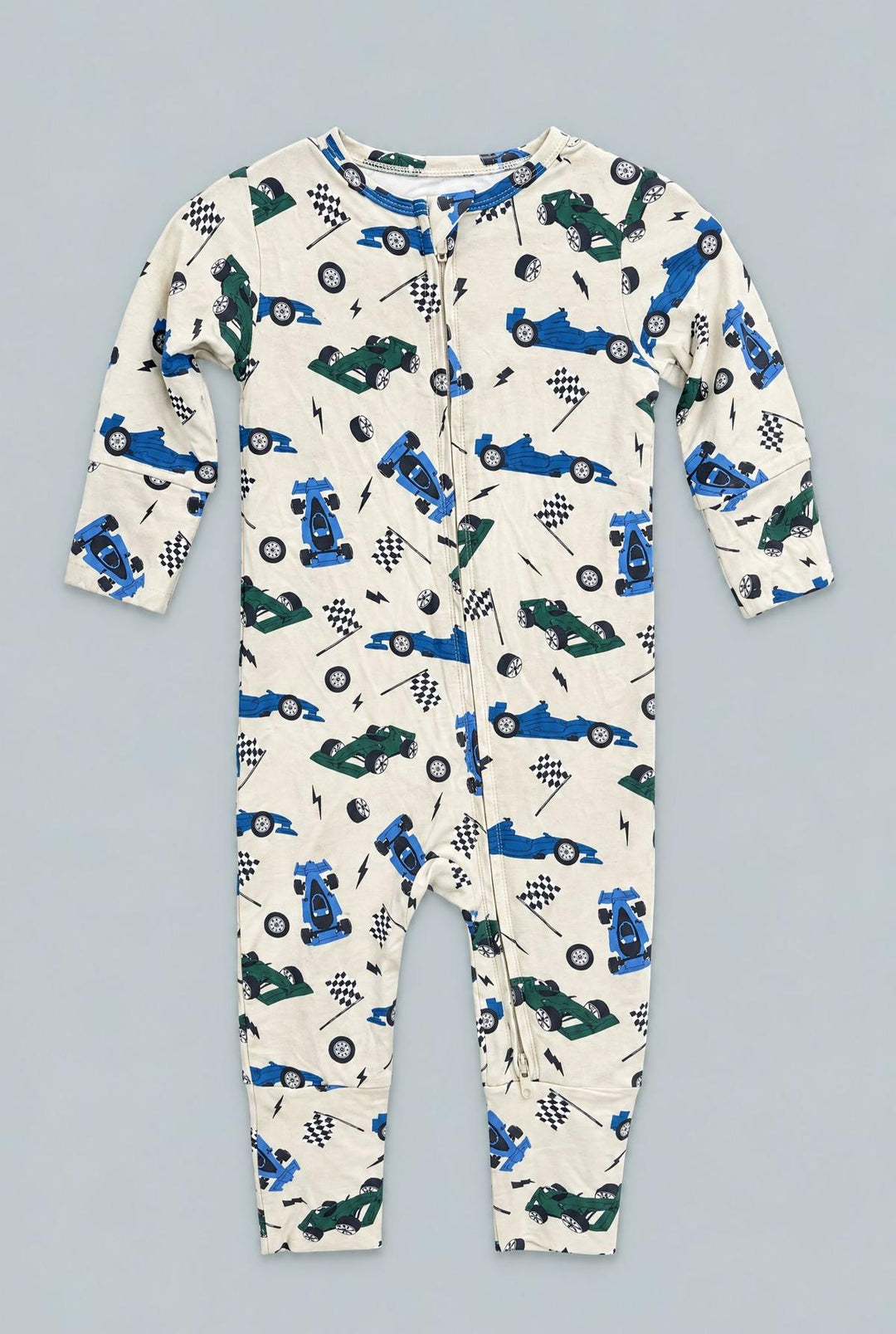 Green Blue Nasar Convertible Romper - Race Cars