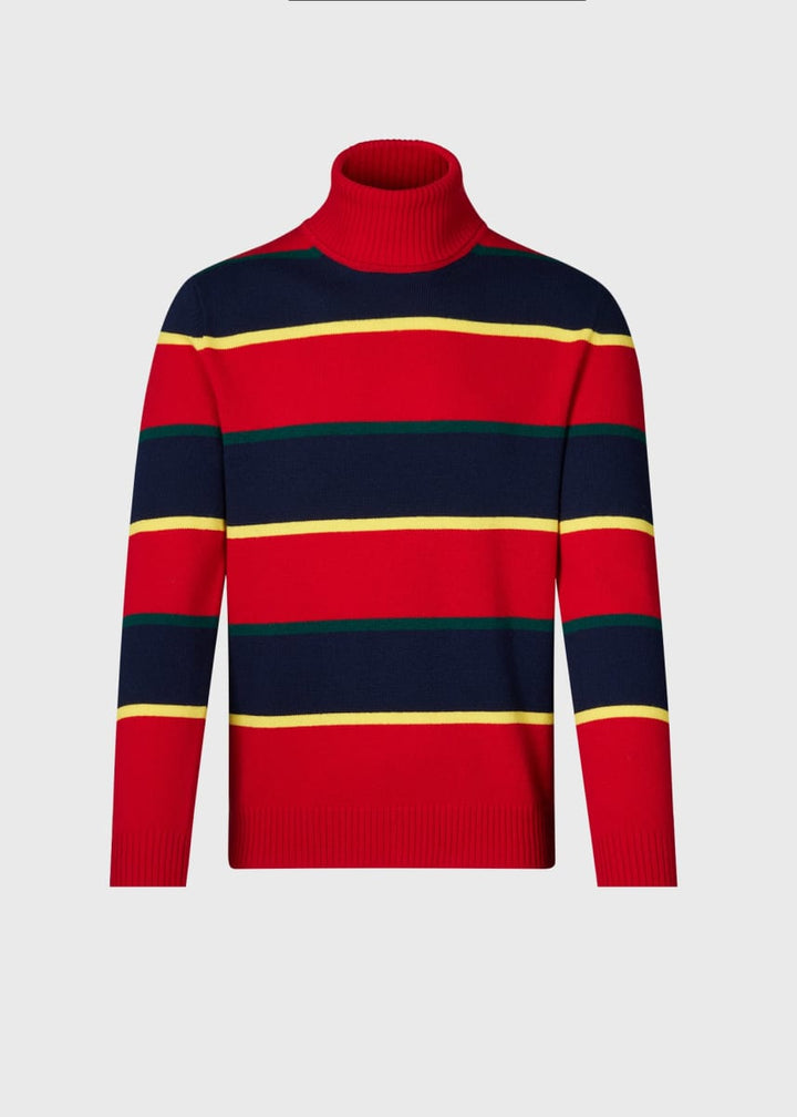 Wool Regimental Stripe Turtleneck - Red